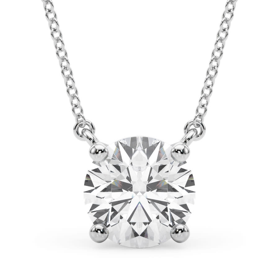 Maulijewels 1.00 Ct Lab Grown White Diamond Pendant Necklace in 14k gold For Women (EF-VS1,) Classic Round Solitaire Design