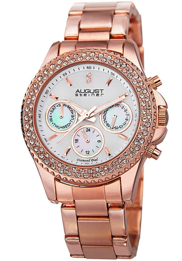 August Steiner White Dial Rose Gold-tone Ladies Watch AS8100RG