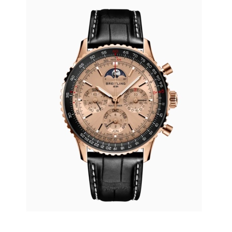 Breitling Navitimer Perpetual Chronograph Automatic Chronometer Moon Phase Champagne Dial Mens Watch RB19101A1H1P1