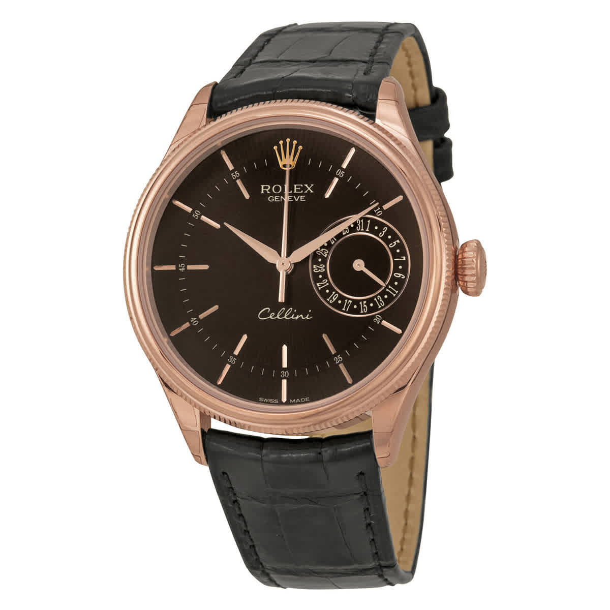 Rolex Cellini Date Black Dial 18kt Everose Gold Mens Watch 50515BKSBKL