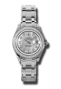 Rolex LadyDatejust Pearlmaster Mother Of Pearl Diamond Dial 18K White Gold Automatic Ladies Watch 80339MDPM