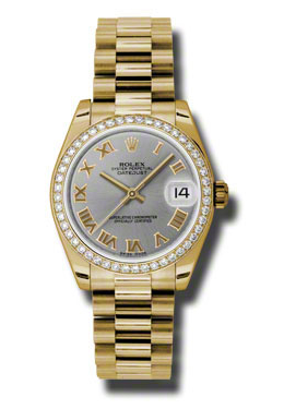 Rolex LadyDatejust 31 Grey Dial 18K Yellow Gold President Automatic Ladies Watch 178288GRP