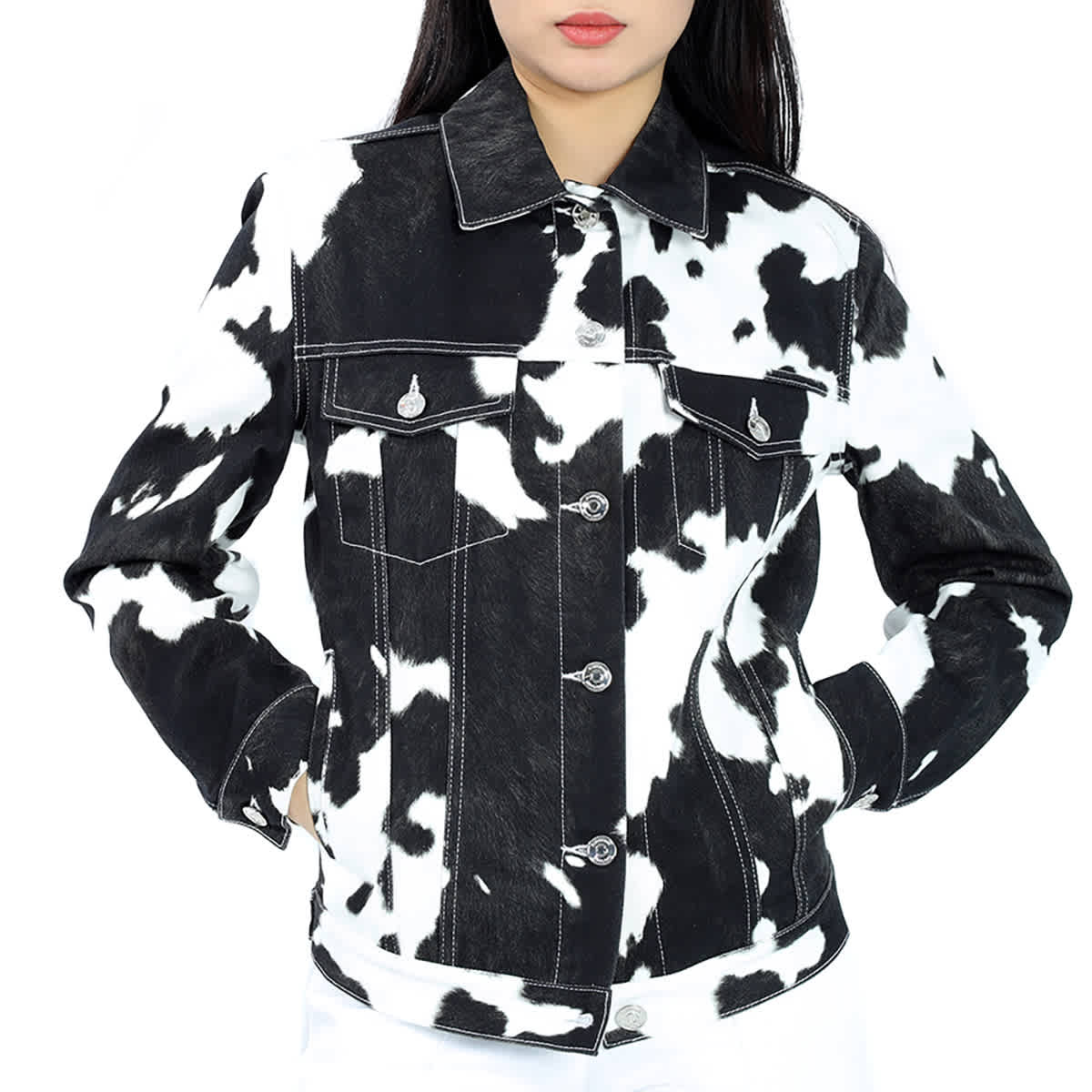 Cow print denim jacket on sale