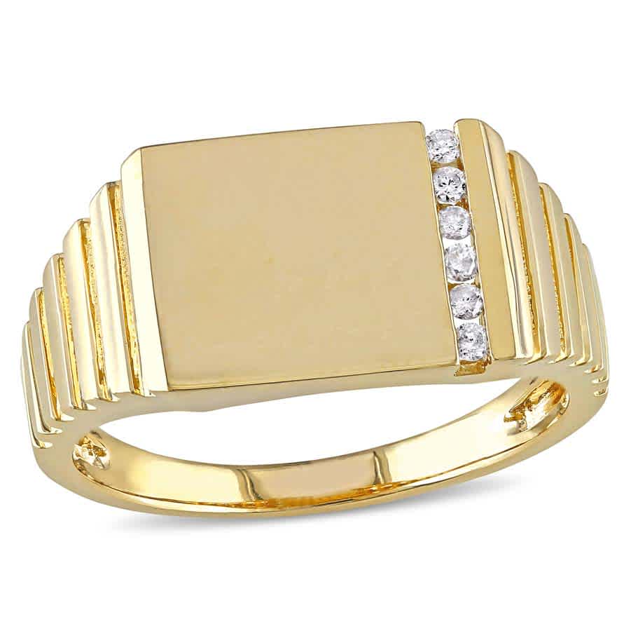 Pre-owned Amour 1/10 Ct Tw Diamond Men's Signet Ring In 10k Yellow Gold In Check Description