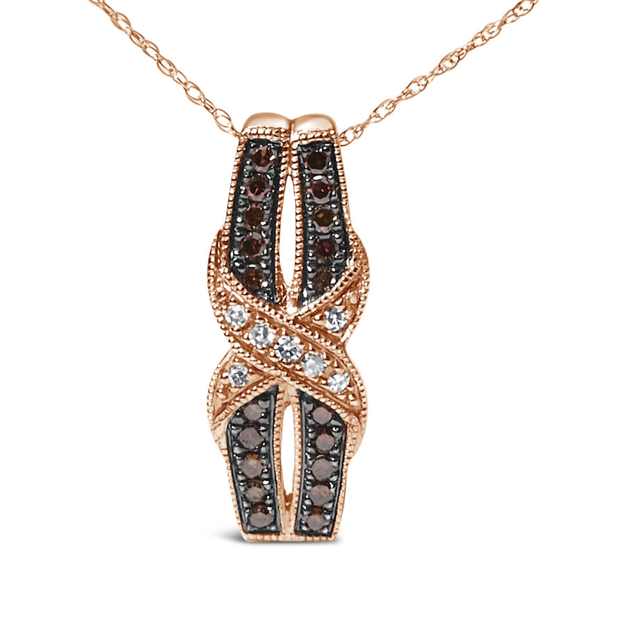 Haus of Brilliance 10K Rose Gold 14 Cttw White and Chocolate Brown Diamond Infinity Twist Pendant Necklace 1400$