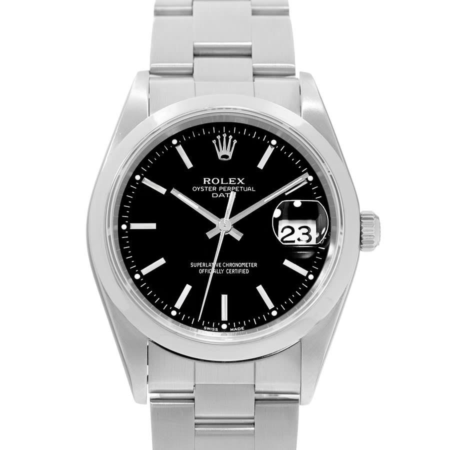 Preowned Rolex Oyster Perpetual Date 34 Automatic Chronometer Black Dial Mens Watch 15200 BKSO