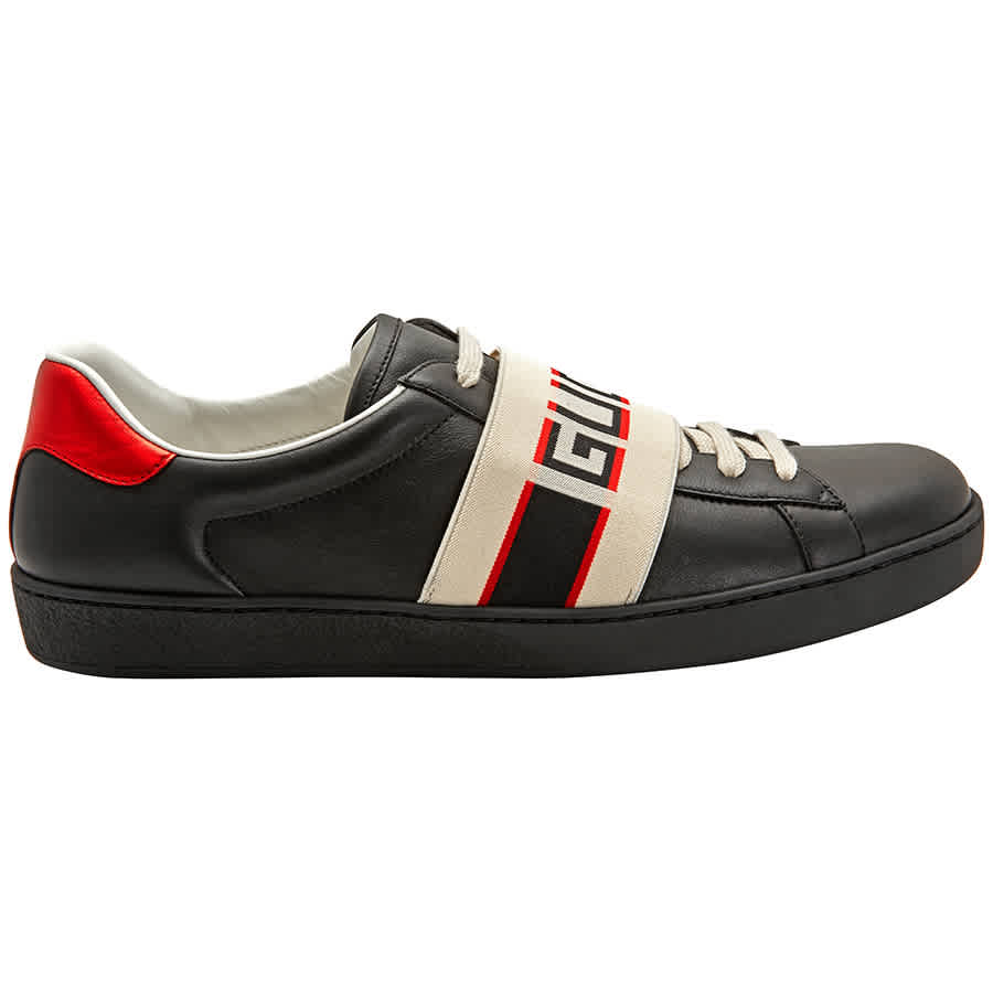 Gucci Men&#39;s Ace Black Leather Stripe Sneaker | eBay