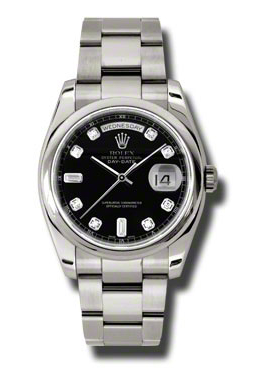 Rolex DayDate Black Dial 18K White Gold Oyster Bracelet Automatic Mens Watch 118209BKDO