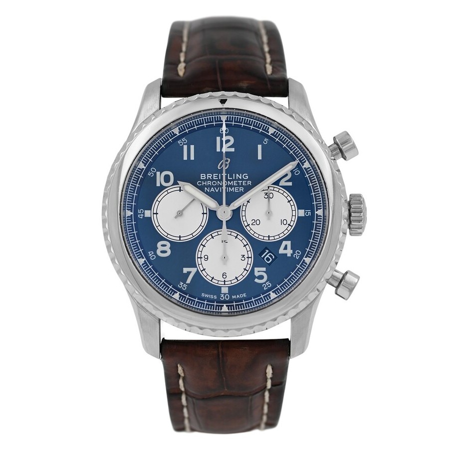 Preowned Breitling Navitimer 8 Chronograph Automatic Chronometer Blue Dial Mens Watch AB0117