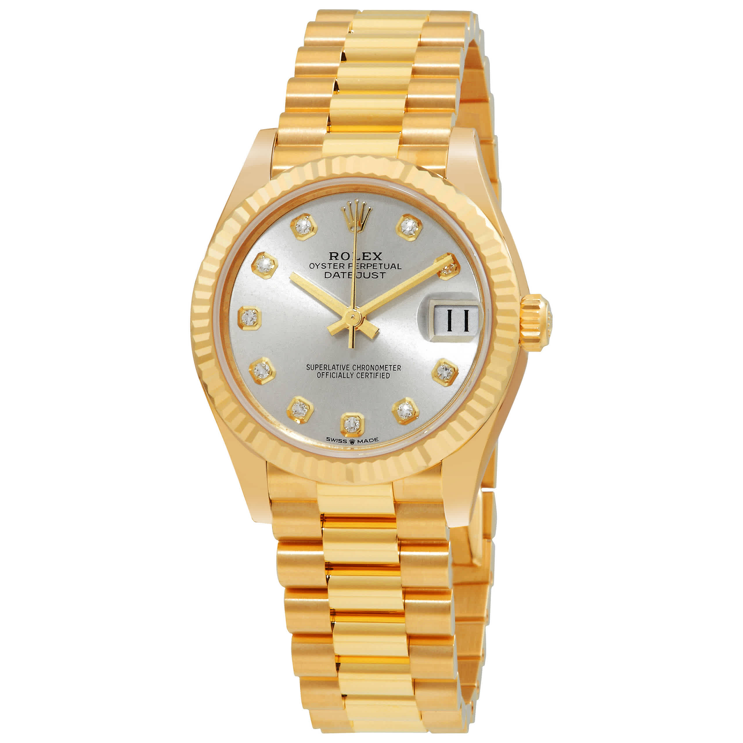Rolex Datejust 31 Automatic 18kt Yellow Gold Diamond Silver Dial Ladies Watch 278278SDP