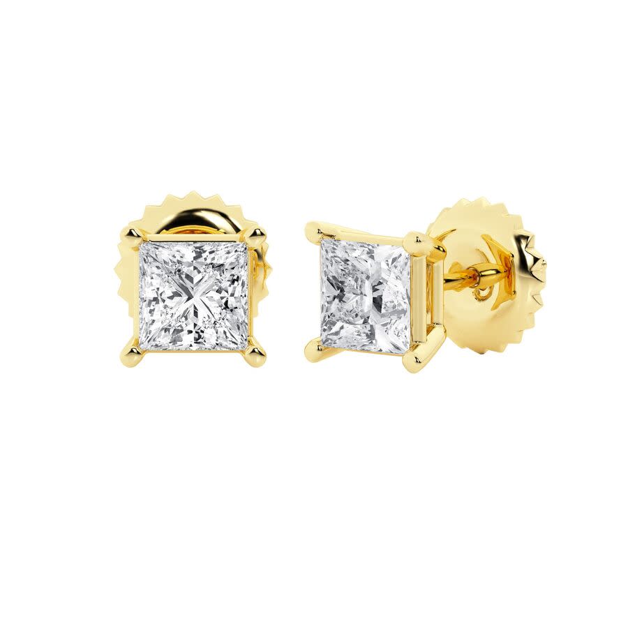 Brilliant Diamond 14K Yellow Gold IGI Certified 3 Carat Princess Cut Lab Grown Diamond Stud Earrings for Women VS Clarity E-F Color 1175$