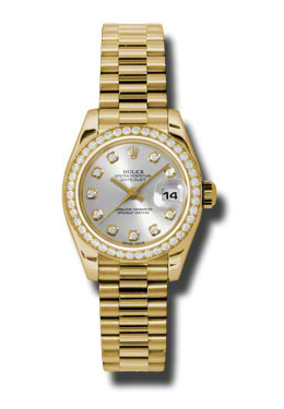 Rolex Lady-Datejust 26 Silver Dial 18K Yellow Gold President Automatic Ladies Watch 179138SDP 30095$