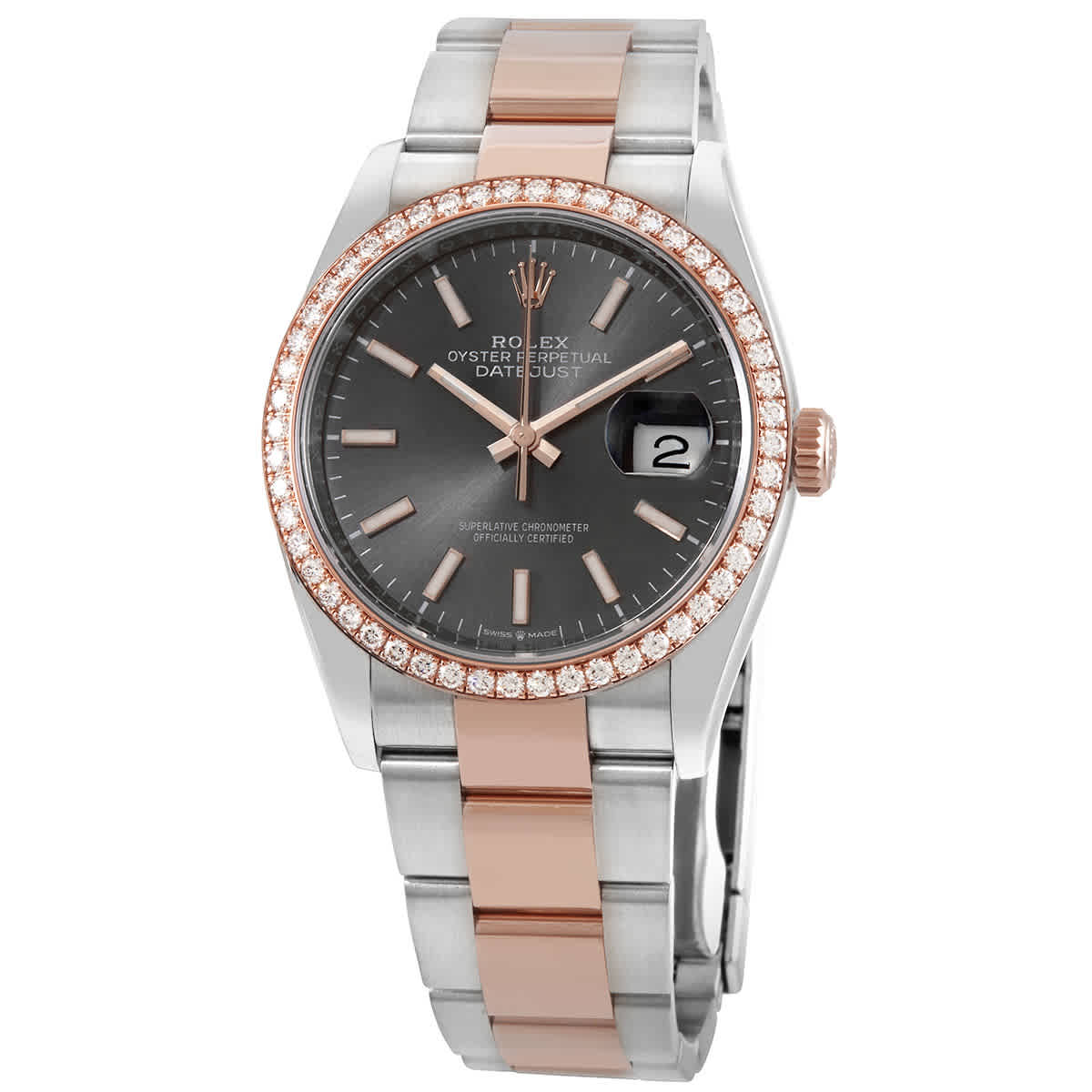 Rolex Datejust 36 Dark Rhodium Dial Mens Steel and 18k Everose Gold Oyster Watch 126281RSO