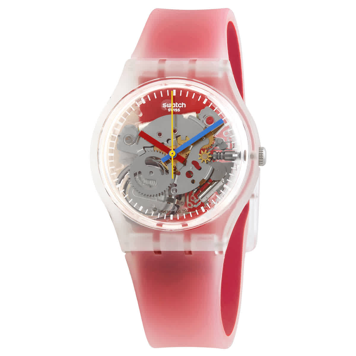 Swatch Monthly Drops Clearly Red Striped Quartz Unisex Watch GE292 $59
