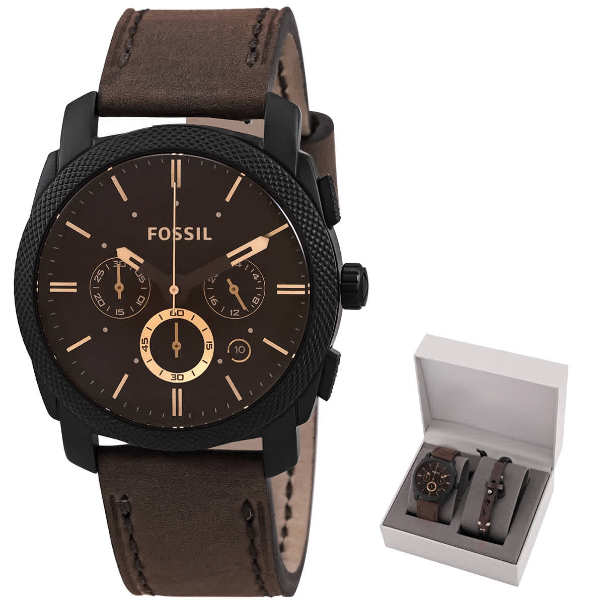 Fossil Machine Chronograph Dark Brown Dial Men's Watch Set FS5251SET