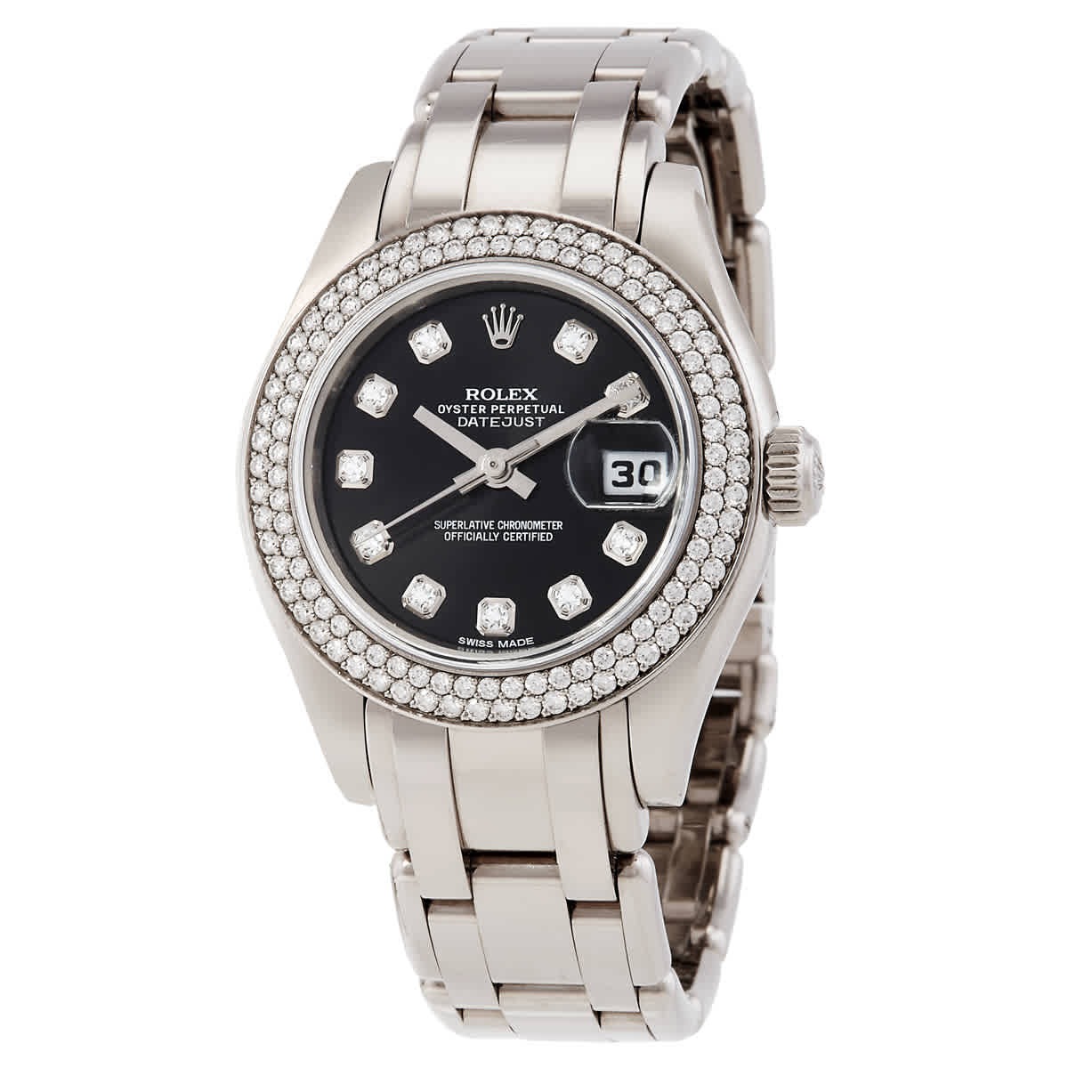 Rolex Lady-Datejust White Gold Pearlmaster Automatic Diamond Black Dial Ladies Watch 80339 34255$