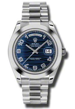 Rolex DayDate II Blue Wave Dial Platinum President Automatic Mens Watch 218206BLWAP