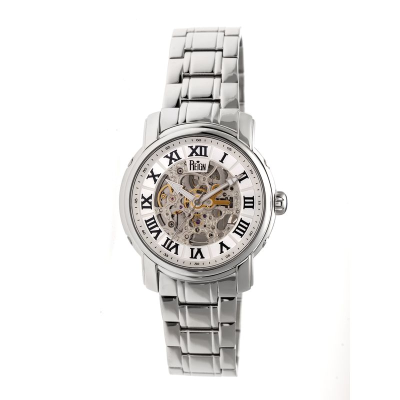 Reign Kahn Silver Skeleton Roman Numeral Silver-tone Bracelet Mens Watch RN4301 465$