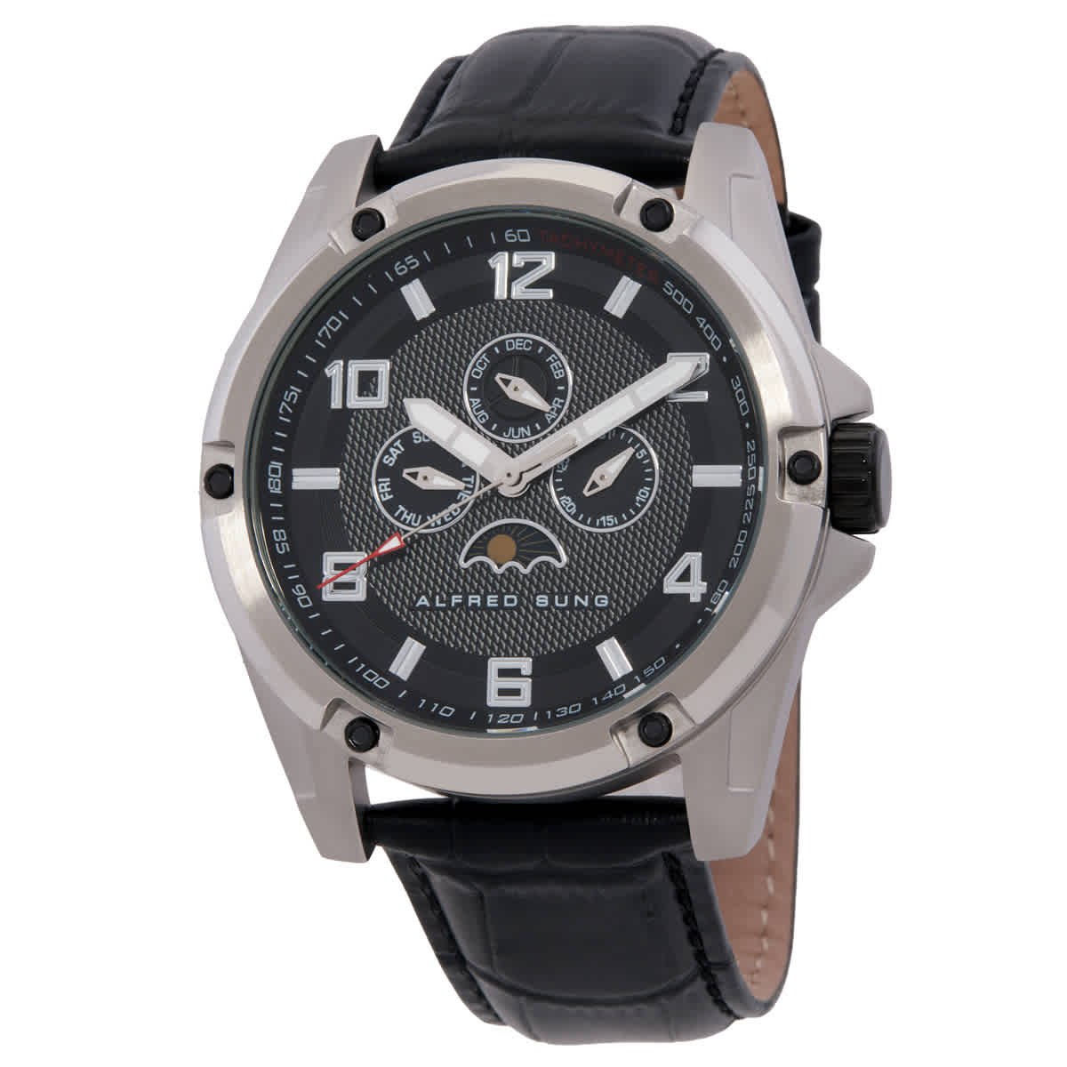 Alfred Sung Astral Quartz Moon Phase Black Dial Mens Watch AS1901SL-1A