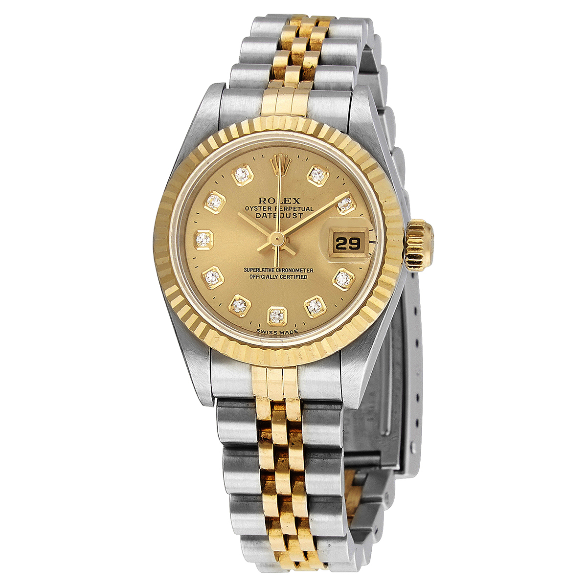 Preowned Rolex Datejust Automatic Diamond Gold Dial Ladies Watch 69173CDJ