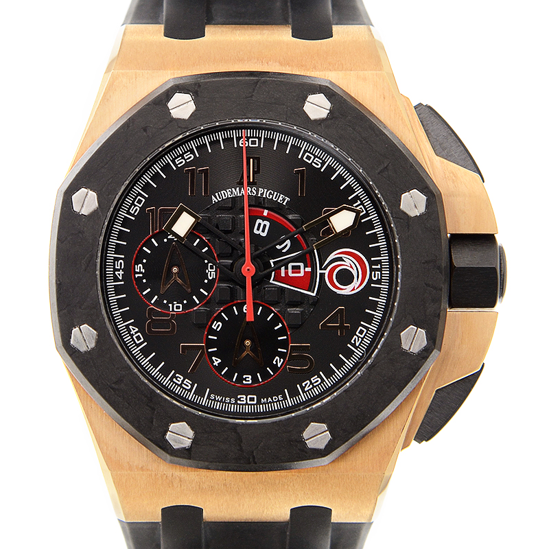 Audemars Piguet Black Dial Chronograph 18kt Rose Gold Black Rubber Mens Watch 26062OROOA002CA01 59180$