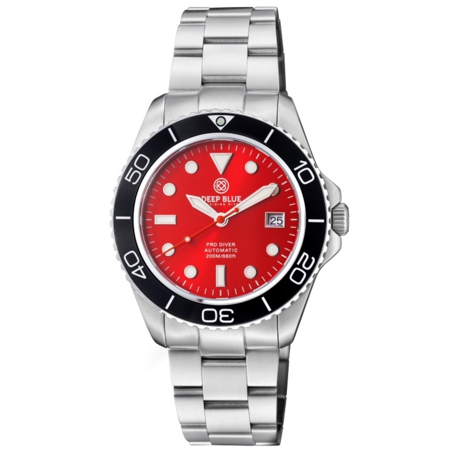 Deep Blue Pro Diver 200 Automatic Red Dial Mens 42 mm Watch PD2001RED1