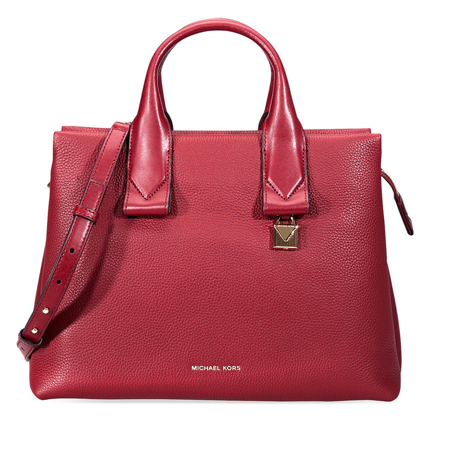 Michael Kors Rollins Large Pebbled Leather Satchel- Maroon 30F8GX3S3L ...