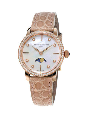 Frederique Constant Slimline Moonphase Beige Alligator Leather Ladies Watch FC-206MPWD1SD9 5150$