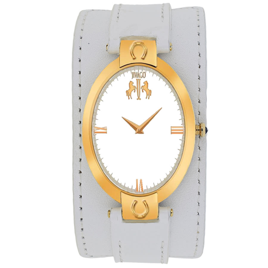 Jivago Good Luck Silver Dial White Leather Mens Watch JV1837