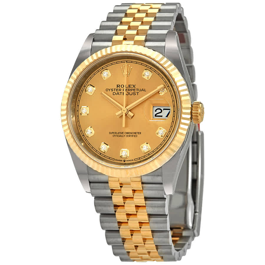 Rolex Datejust 36 Champagne Diamond Dial Mens Steel and 18kt Yellow Gold Jubilee Watch 126233CDJ