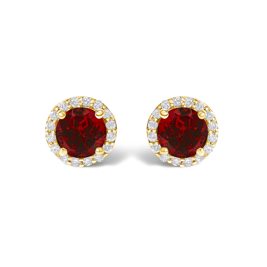 Haus of Brilliance 10K Yellow Gold Red Garnet and 16 Cttw Diamond Halo Stud Earring 1050$