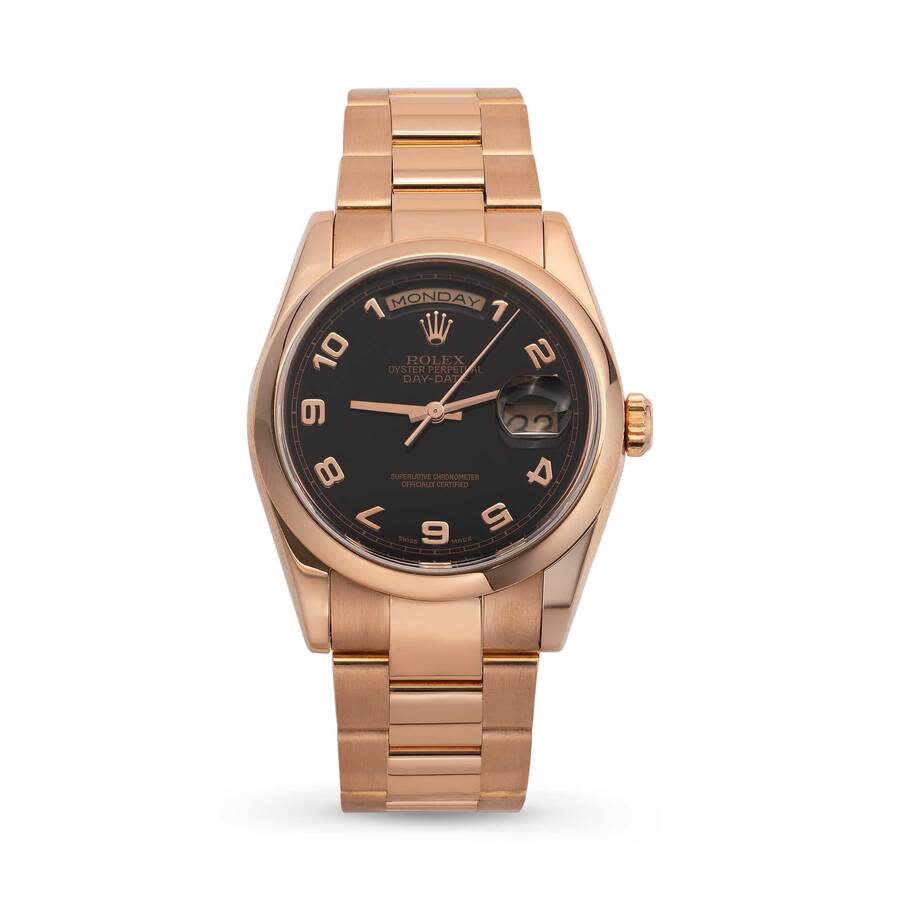 Pre-owned Rolex Day-Date Automatic Chronometer Black Dial Unisex Watch 118205 BKAO 26575$