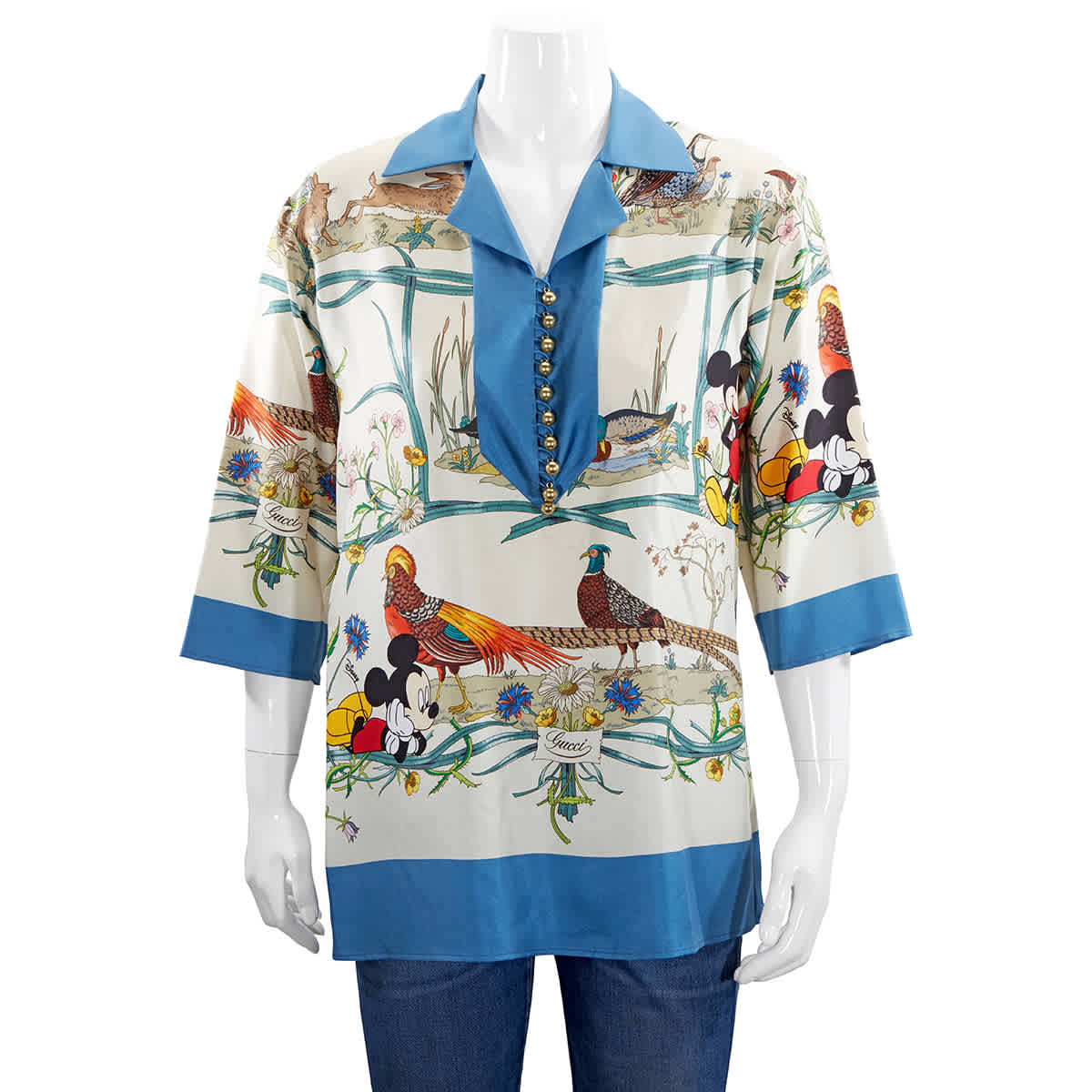 Gucci Mickey Mouse And Animal-print Silk Blouse In White | ModeSens