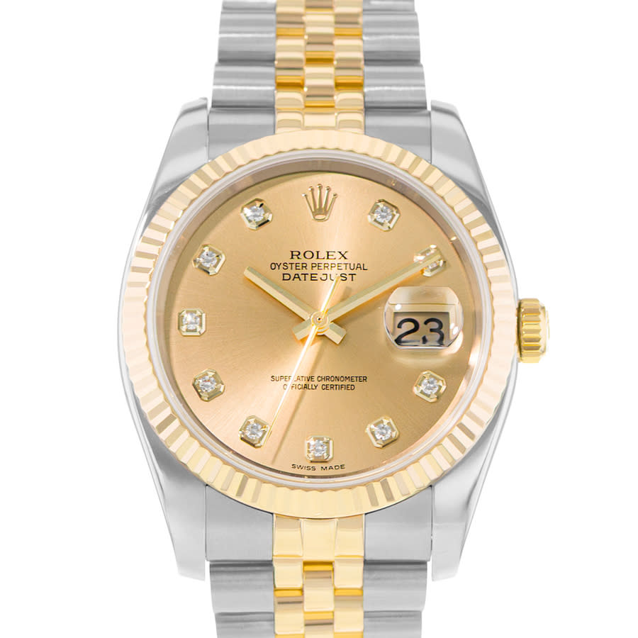 Preowned Rolex Datejust 36 Automatic Chronometer Diamond Champagne Dial Mens Watch 116233 CDJ