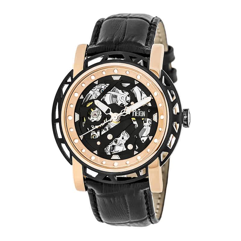 Reign Stavros Black Skeleton Dial Black Leather Mens Watch RN3706 150$