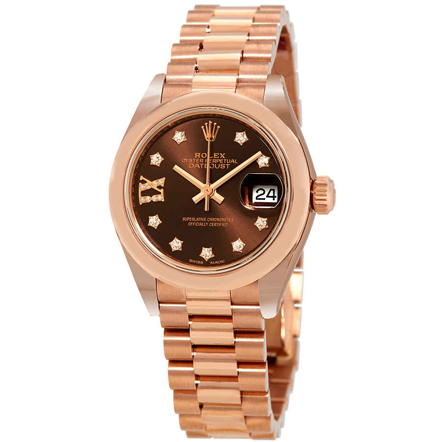 Rolex LadyDatejust 28 Chocolate Dial 18K Everose Gold President Automatic Ladies Watch 279165CHRDP