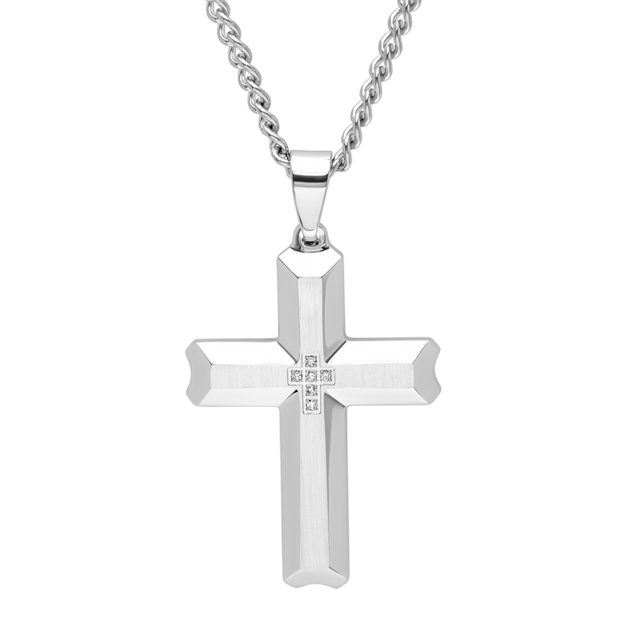 Robert Alton 120 CTW Stainless Steel Scalloped Mens Diamond Cross Necklace 74$