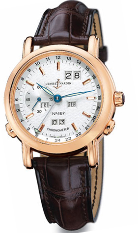 Ulysse Nardin GMT Perpetual Silver Dial 18kt Yellow Gold Brown Leather Automatic Mens Watch 322-88-91 35935$