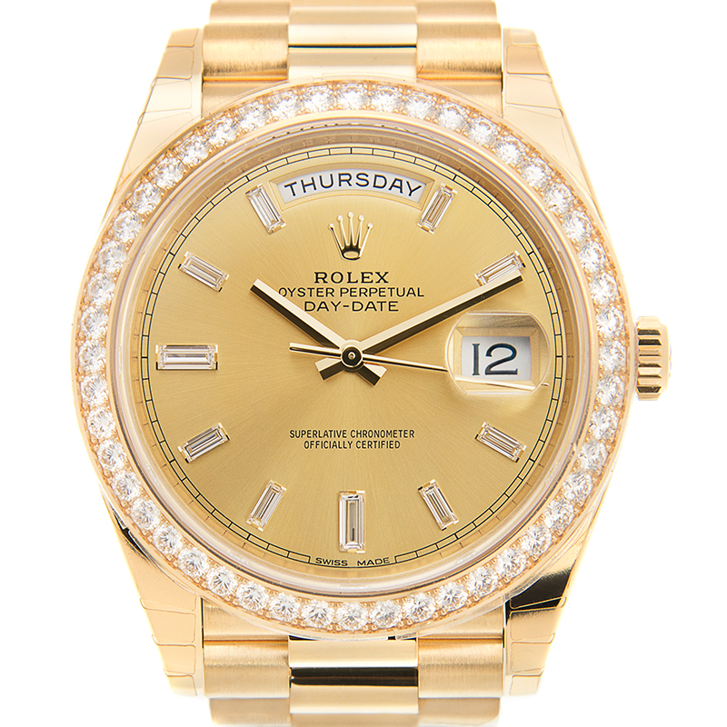 Rolex Oyster Perpetual DayDate Champagne Diamond Dial 18K Yellow Gold Mens Watch 228348CDP