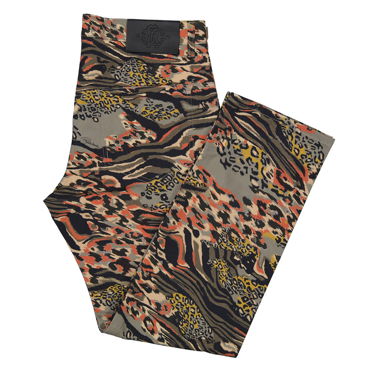 Roberto Cavalli Animalier Camouflage Print Straight Fit Cotton Jeans, Waist Size
