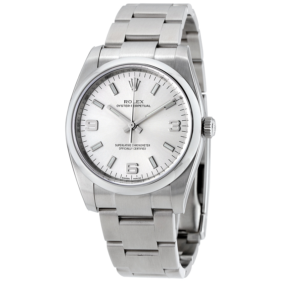 Preowned Rolex Oyster Perpetual Automatic Chronometer Silver Dial Mens Watch 114200SASO