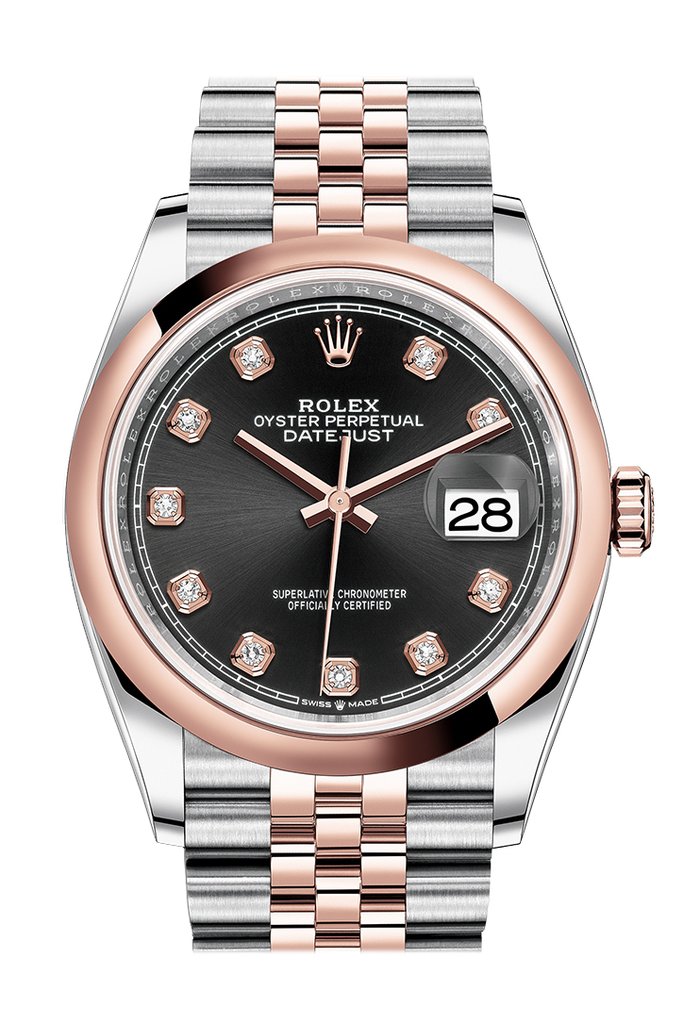 Rolex Datejust 36 Black Diamond Dial Mens Steel and 18k Everose Gold Jubilee Watch 126201BKDJ