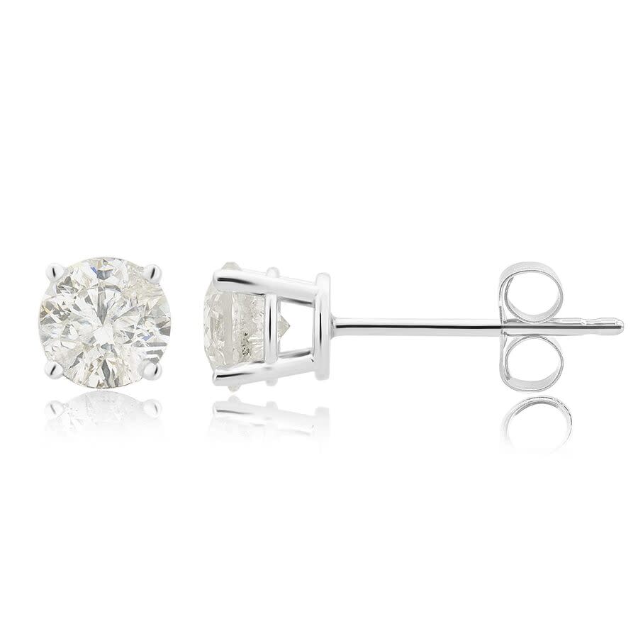DiamondMuse 1/4 Carat Round Natural Diamond Stud Earrings in 14K White Gold, Push Back, I-J Color, I2-I3 Clarity, 4 Prong Setting