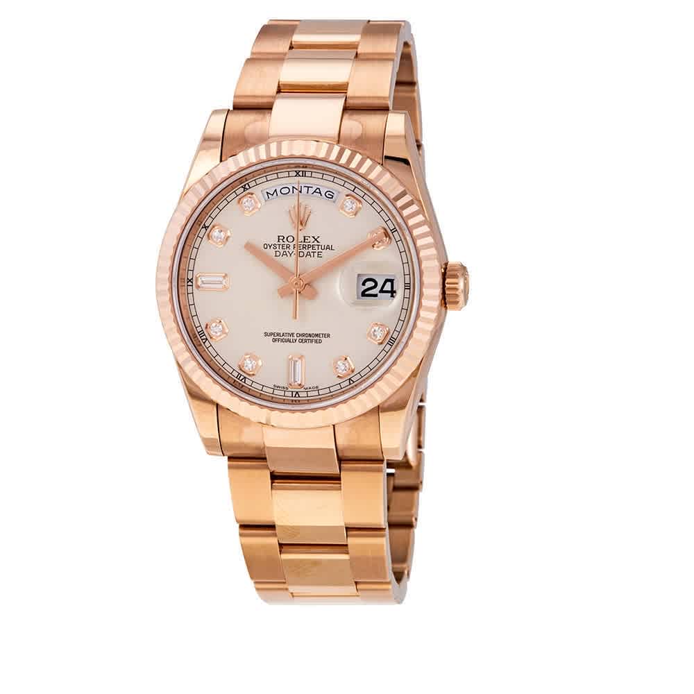 Rolex DayDate Ivory Diamond Dial Automatic Midsize 18kt Everose Gold President Watch 118235IVDP