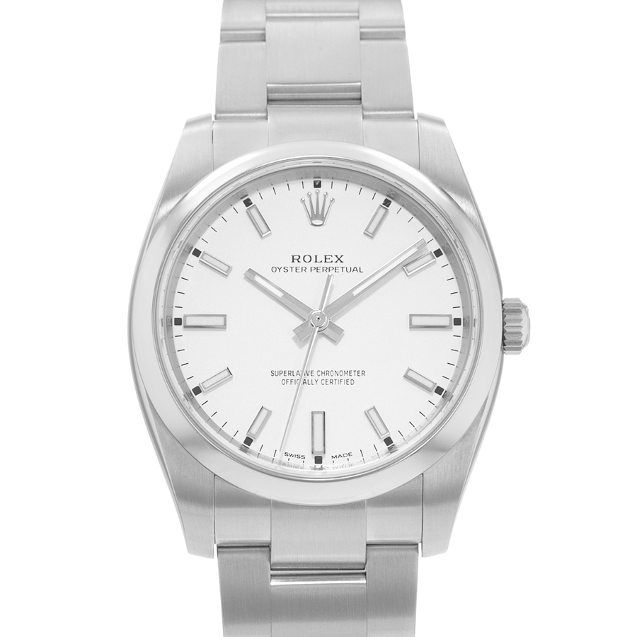 Preowned Rolex Oyster Perpetual 34 Automatic Chronometer White Dial Mens Watch 114200 WSO