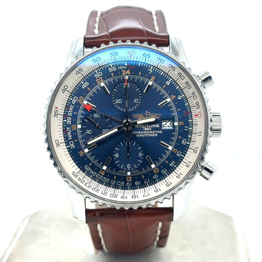 Preowned Breitling Navitimer World Gmt Chronograph GMT Automatic Chronometer Blue Dial Mens Watch A24322121C1X2