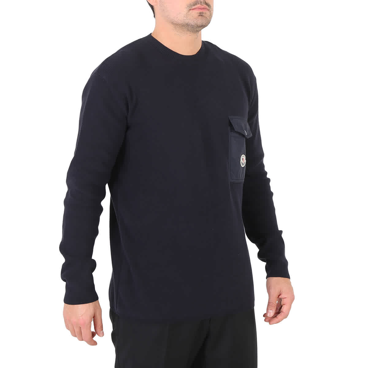 Moncler Men's Navy Logo-Patch Ribbed Jumper | eBay