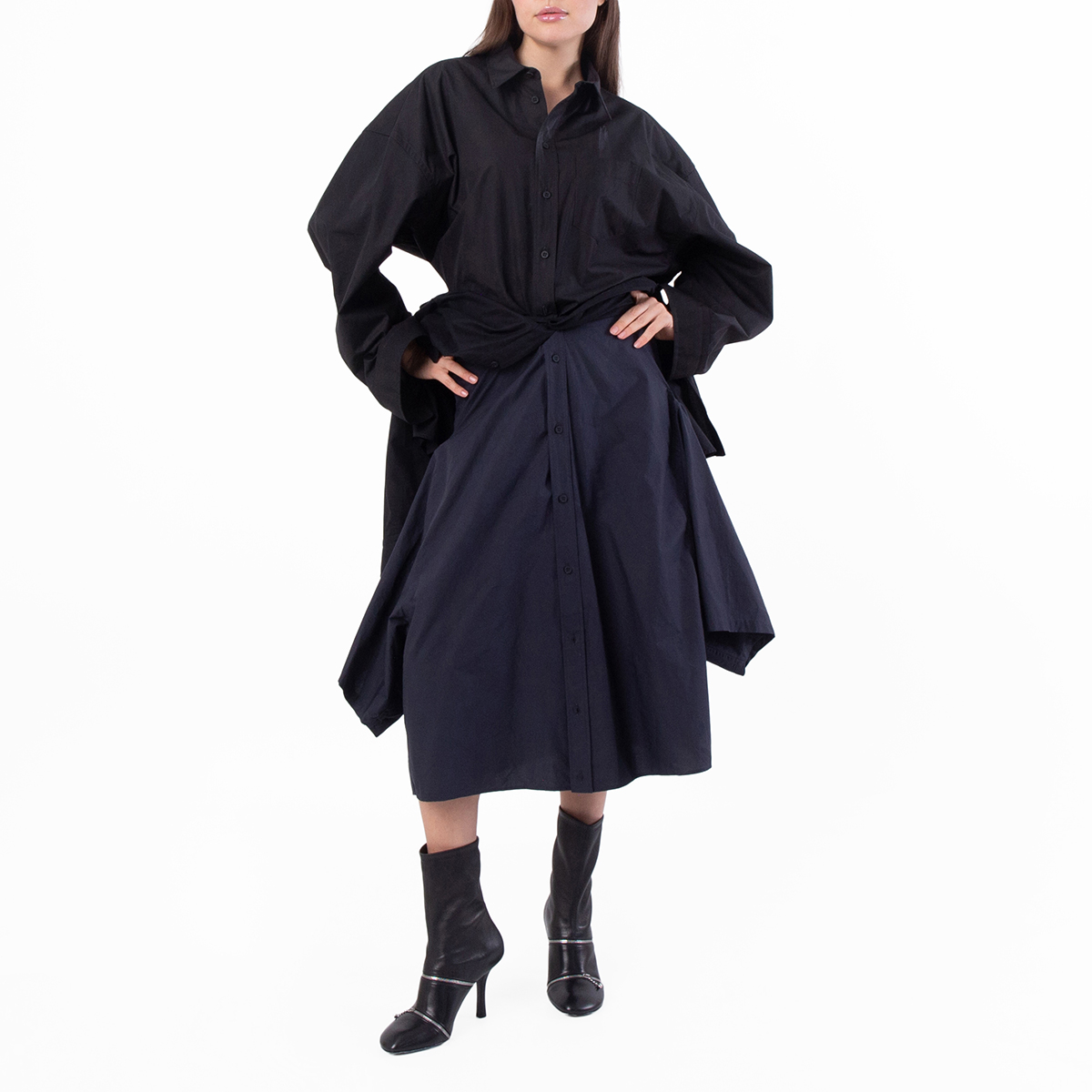 black dress with chiffon Simple A-line V-neck Evening Dresses Slit Long Prom romantic touch Barbara Palvin stunned at STYLE:E11243002 YGroup_Y25536T