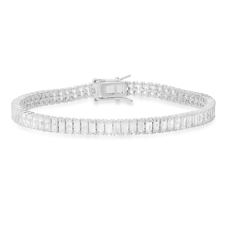 Kylie Harper Sterling Silver Baguette-cut Cubic Zirconia CZ Tennis Bracelet - 7.25''