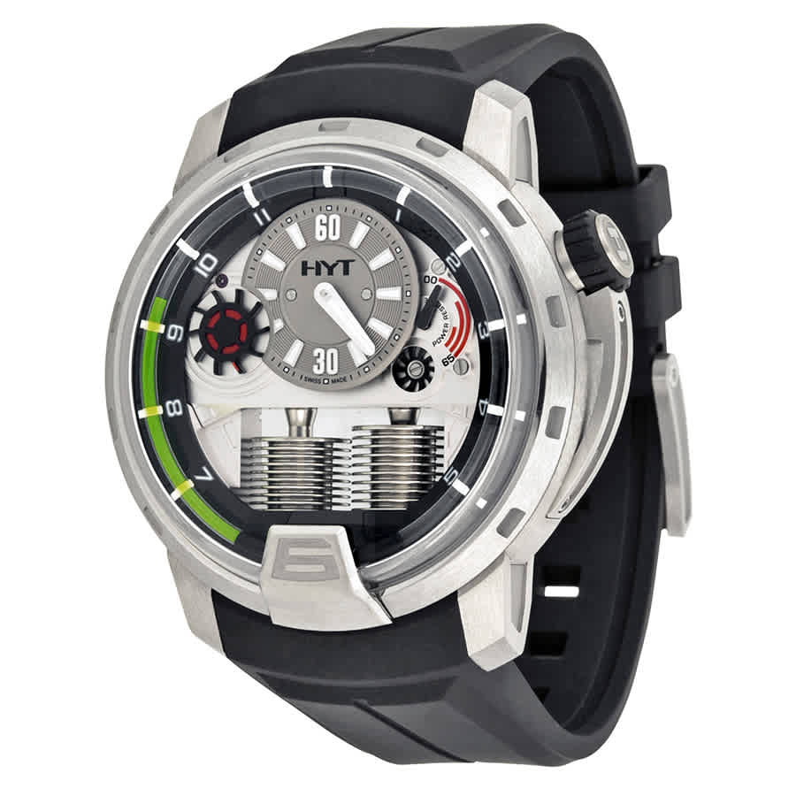 HYT H1 TItanium Grey Dial Mechanical Black Rubber Mens Watch 148-TT-11-GF-RU